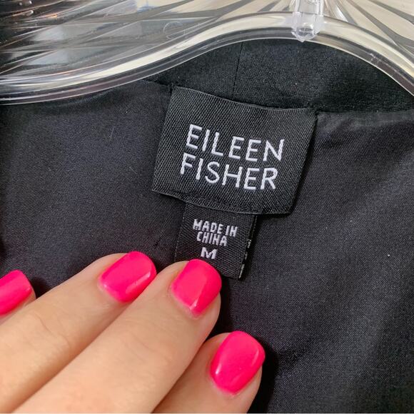 Eileen Fisher Embroidered Silk Open Black Blazer - Picture 2 of 5